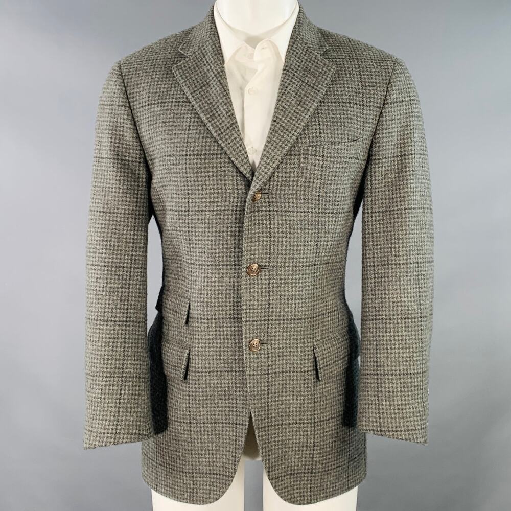 RALPH LAUREN Size 38 Regular Grey Light Grey Plaid Cashmere Sport Coat